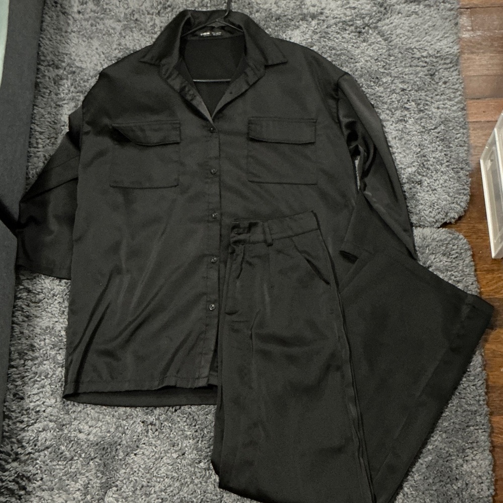 Black Button-Up Shirt and Pants Set